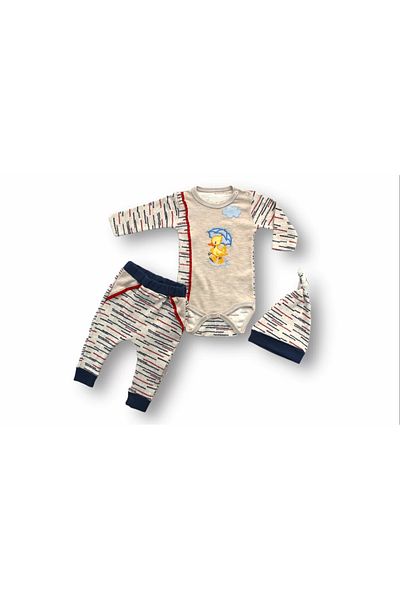 emosavm Blue 3-Piece Baby Girl-Boy Set - With Umbrella, Embroidered Hat, Long Sleeve, Bodysuit