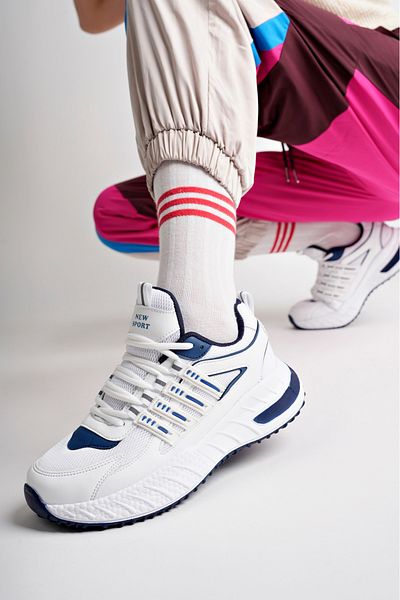 McDark White Navy Blue Unisex Daily Sports Sneaker Shoes