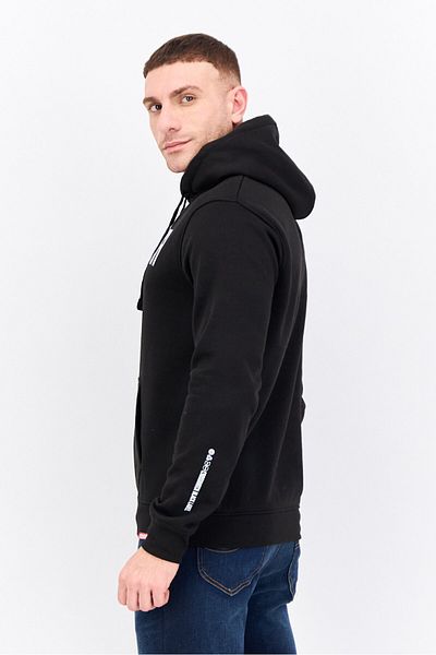 Crosshatch Men Hooded Brand Logo Long Sleeves Sweatshirt, Black