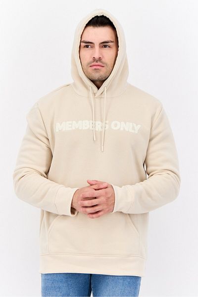 Members Only Men Hooded Long Sleeves Brand Logo Sweatshirt, Beige