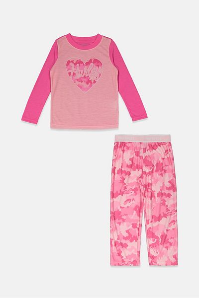 Hurley Toddler Girls 2 Pc Graphic Print Top and Pull On Leggings Set, Pink