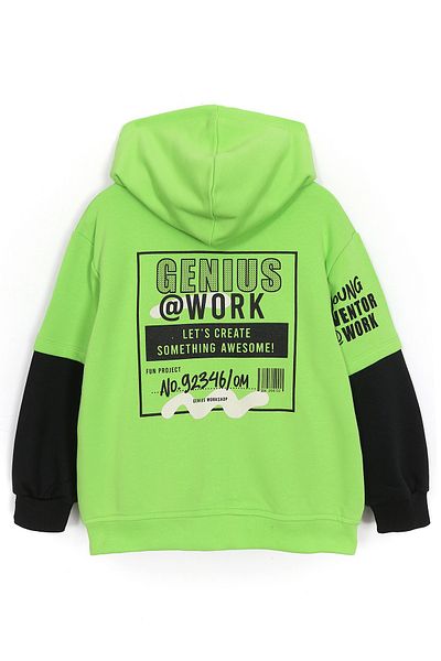 DobaKids Boy's Green Cardigan - Front and Back Print with Pockets and Hood