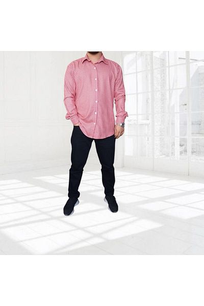Dirhem Men's Ecru Red Checked Woolen Shirt
