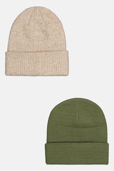 Nicole Miller Women 2 Pack Textured Knitted Beanie, Beige