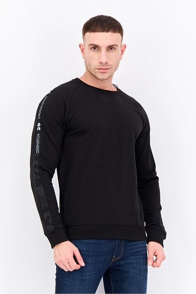 Crosshatch Men Crew Neck Brand Logo Long Sleeves Sweatshirt, Black
