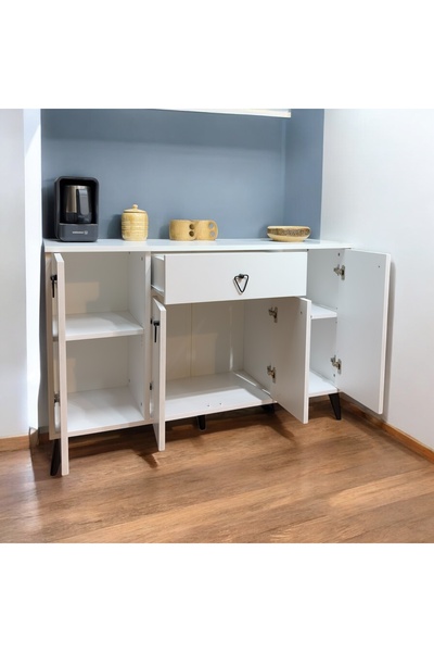 Serçedesign 4 Kapaklı Çekmeceli Kahve Köşesi Dolabı - Mutfak Dolabı - Konsol - Dresuar