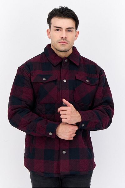 Silver Jeans Co. Men Plaid Long Sleeve Jacket Shirt, Maroon