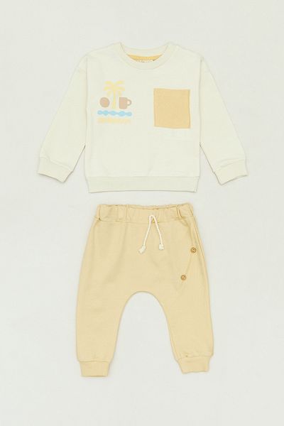 Fulla Moda 100% Cotton Palm Printed Unisex Kids Suit with Pockets