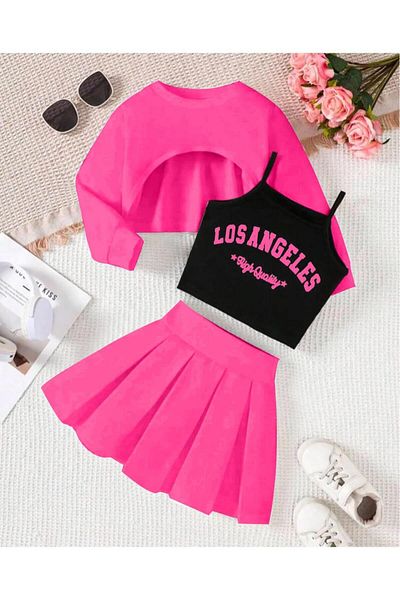Machetta Girls' Los Angeles Printed Crop-Pleated Skirt Set of 3