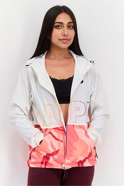 Aape By A Bathing Ape Women Graphic Print Windbreaker Jacket, White Combo