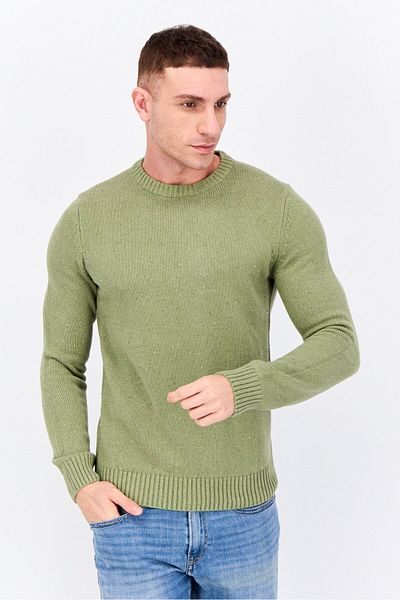 Jules Men Ribbed Neck Knitted Sweater, Olive