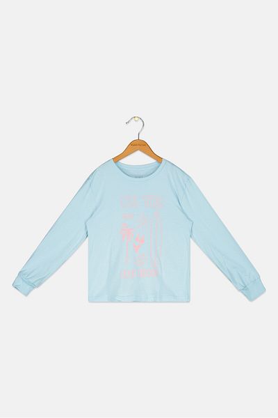 Roxy Kids Girl Graphic Printed Long Sleeve Top, Light Blue