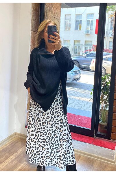 AlyaTeks Fermuarı Açılır Uzun Kazak Siyah