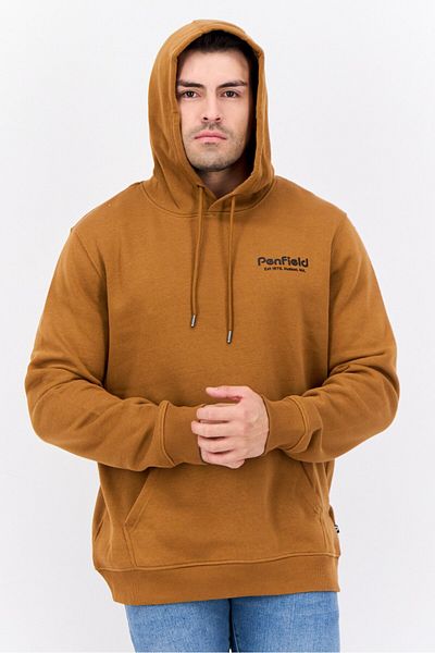 Penfield Men Hooded Brand Logo Long Sleeve Sweatshirt, Brown