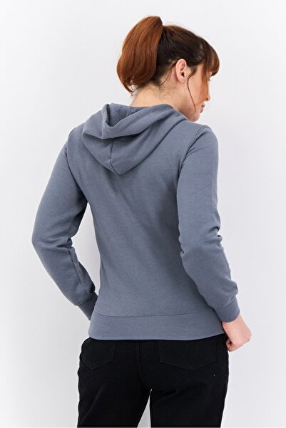 Juice Women Hooded Long Sleeves Solid Full Zip Sweatshirt, Dark Grey