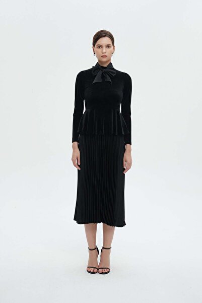 mica Long Sleeve Midi Dress with Bow and Ruffle Design