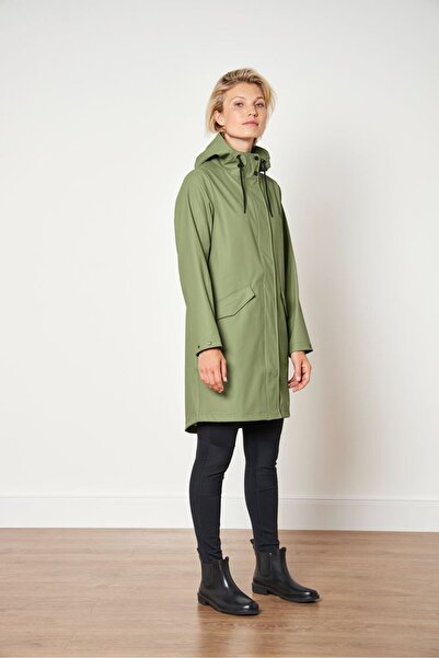 Tchibo جاكيت باركا مطر سادة بمقاس عادي للنساء، أخضر حكيم