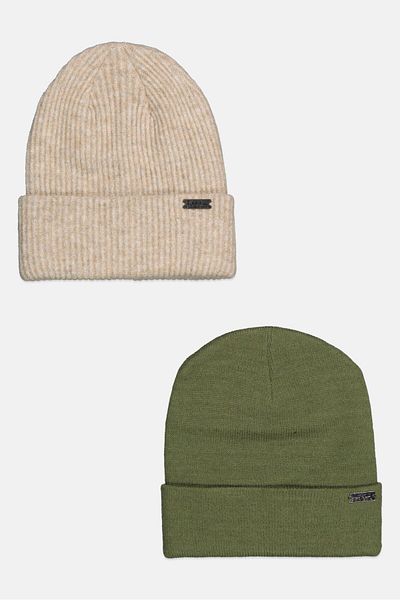 Nicole Miller Women 2 Pack Textured Knitted Beanie, Beige