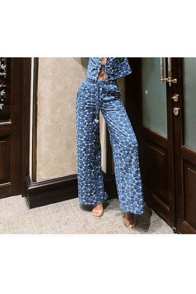 TOPSHOW Blue Embroidered Trousers