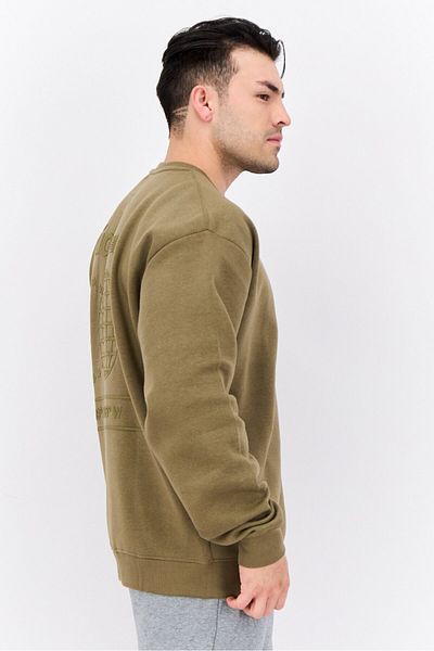 Fudo Men Crew Neck Long Sleeve Brand Logo Sweatshirt, Green