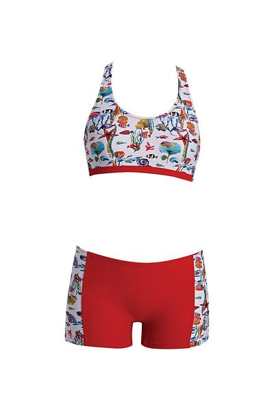 Ruko Maio 24158-2 Girl's Print Freeset Bikini Suit with Shorts