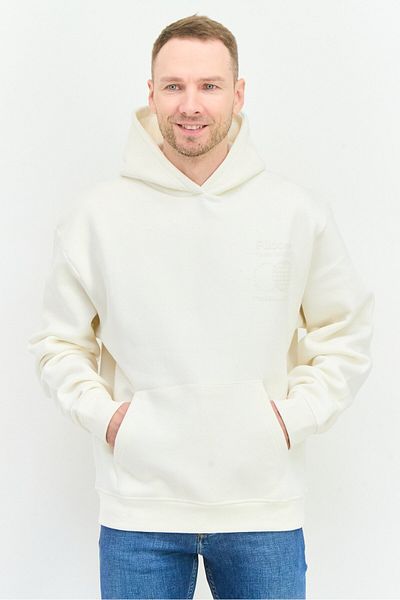 Fudo Men Hooded Long Sleeve Brand Logo Sweatshirts, Cream