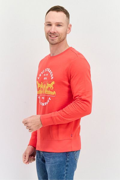 Levi's Men Crew Neck Long Sleeves Graphic Printed Sweatshirt, Red Combo