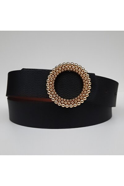 Kemerix Dámský pásek s černou perlou vyšívanou zlatou přezkou Çt1216