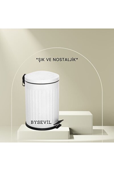 BySevil Vintage 12 Litre Pedallı Çöp Kovası Beyaz | Yavaş Kapanır | Amortisör...