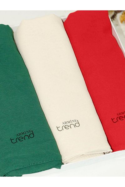 Armine Trend Crinkle Chiffon Shawl - Atskrn - Set of 3 - Red, Cream, Green