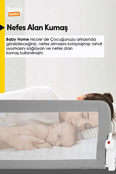 Baby Home Çocuk Yatak Koruyucu Bariyeri Ve Yatak Korkuluğu, Ekstra Dolgulu Ku...