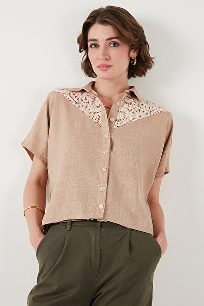 Lela Dantelli Relaxed Fit Kısa Kollu Gömlek  GÖMLEK 5865764