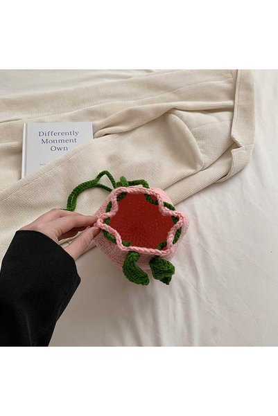 Kadın Girişimciler Atölyesi Geantă cu căpșuni 3D Amigurumi tricotat manual 100% bumbac Geantă Trend