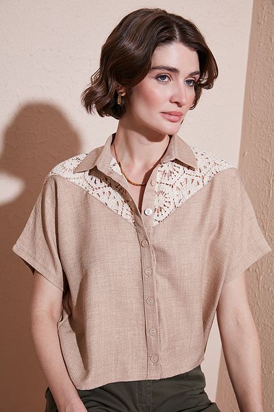 Lela Cămașă cu mânecă scurtă, cu corp relaxat, cu dantelă CAMISA5865764
