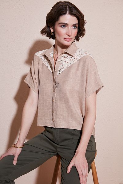 Lela Cămașă cu mânecă scurtă, cu corp relaxat, cu dantelă CAMISA5865764