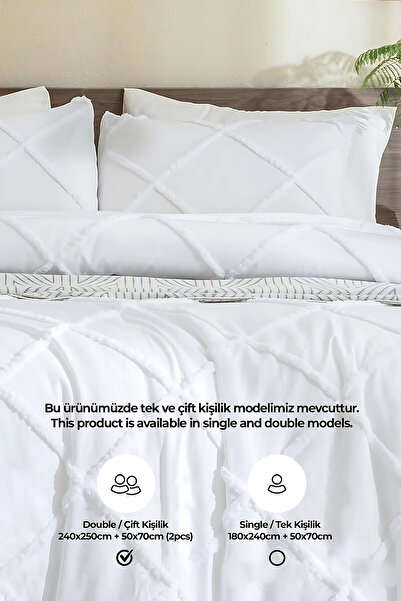 Evlen Home Collection Pamuklu Aimar Kabartmalı Yatak Örtüsü Takımı Günlük Çift Kişilik Boho 3 Parça Dolgulu Krem Beyaz