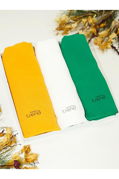Armine Trend Crinkle Chiffon Shawl - Atskrn - Set of 3 - Lemon Garden