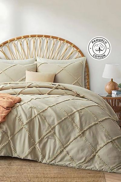 Evlen Home Collection Set cuvertură de pat Aimar din bumbac de culoare bej - umplut cu fibre Boho pe două fețe
