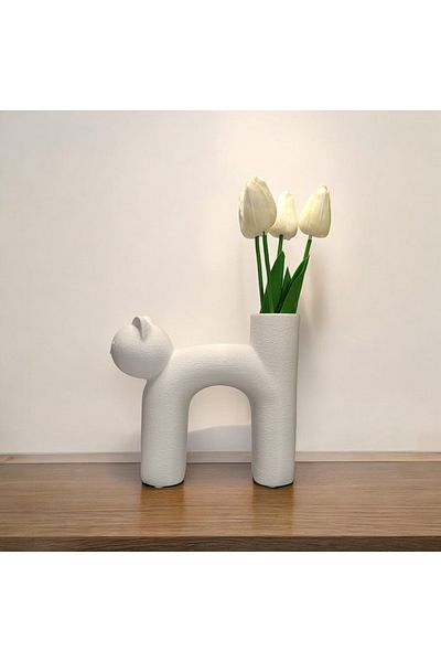 Maflen Cute Cat Vase Special Design Decorative Vase Bioplastic White