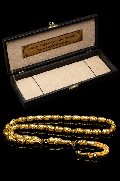 OTTOTESBİH Sertifikalı 22K Altın Kaplama Gümüş Tespih 5.5x9mm 20 gr Kapsül Kesim