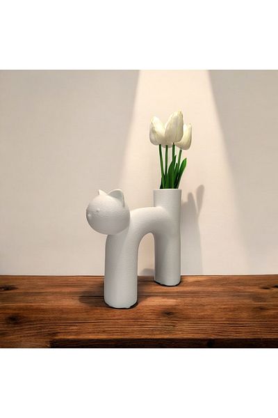 Maflen Cute Cat Vase Special Design Decorative Vase Bioplastic White