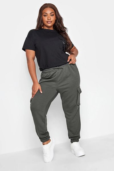 Stil Diva Plus Size Cargo Jogger Pants with Elastic Waist and Leg Pockets 143569
