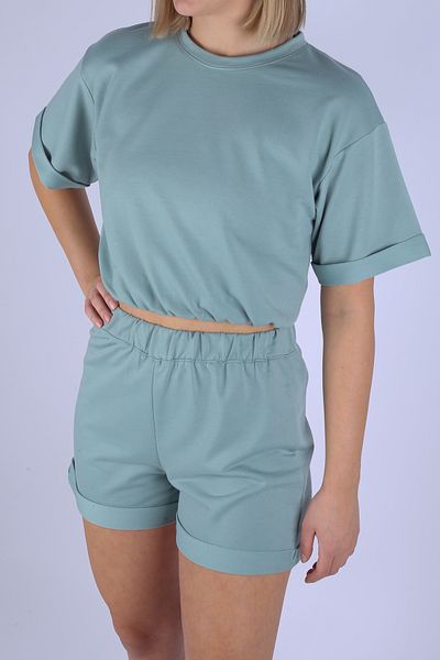 Karan Wear Women's Relaxed Cut Mint Green Short Sleeve Shorts Suit