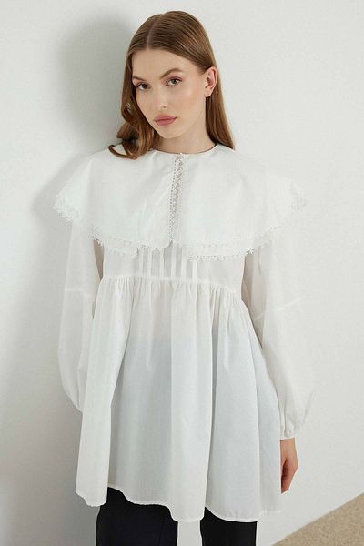 Hooopstore Ecru Poplin Tunic - Σχέδιο με γιακά
