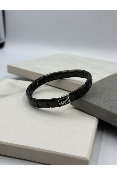 Lumiera Siyah K.Atatürk İmzalı İtalyan Charm Bileklik Çelik 9mm