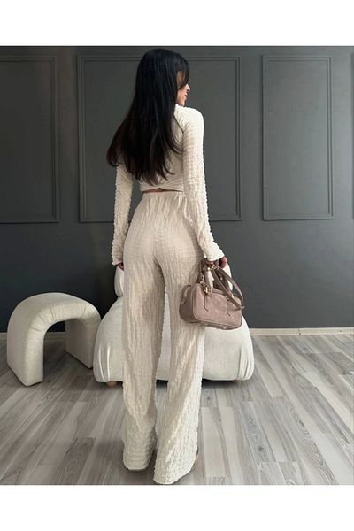 Viyamo Beige Long Sleeve Badi and Trousers Set
