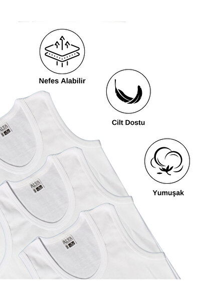 ALYA UNDERWEAR Maieu cu nervuri din bumbac pentru baieti, guler oval, pachet de 3 - 3 piese alb