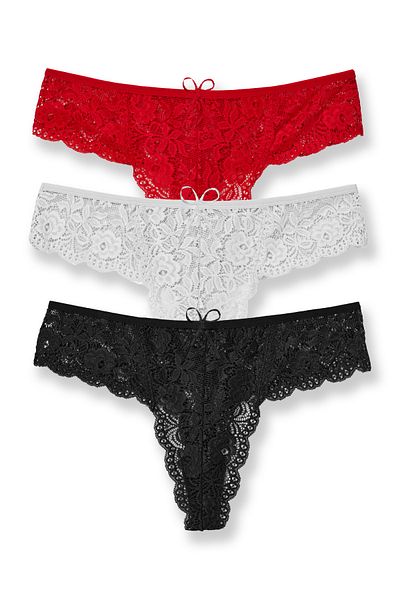 Zena Large Size 3-Piece Lace Thong Panties Set