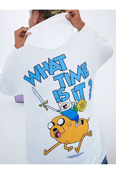 PALPİTO Φούτερ με κουκούλα Unisex White Adventure Time με στάμπα