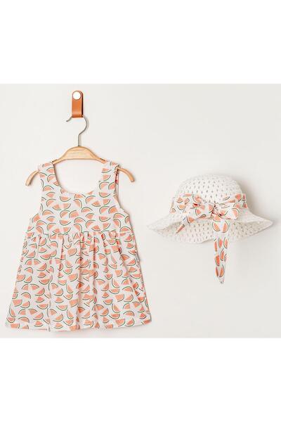 Chicsy Baby Tatlı Karpuz Desenli Şapkalı Fiyonklu Kız Bebek Elbisesi
